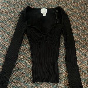 Black Ribbed Long Sleeve Top